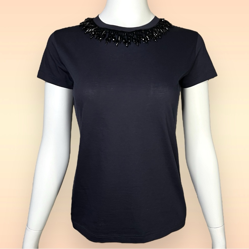 AUTHENTIC Louis Vuitton Embellished Neckline Women’s Navy T Shirt - Extra Small